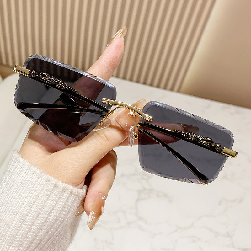 Wholesale Trendy Cheetah Retro Metal Frameless Square Colored Sunglasses